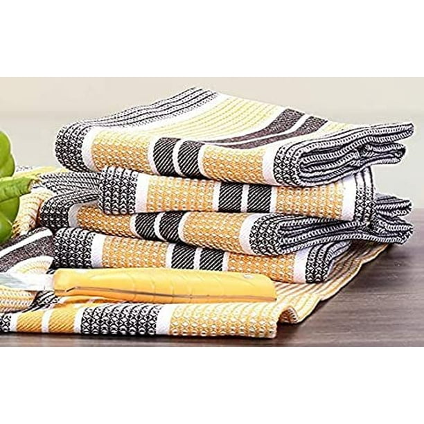 Cotton Dish Towels,Bar Towels,Dish Towel For Drying Dishes,Dish Kitchen Towels,Kitchen Towels,kitchen rag,farmhouse kitchen dishcloths sets,Waffle Stripe Kitchen Towel 18x28 Lt Grey//Beige Set of 6